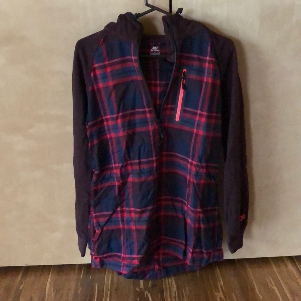 Nike hooded plaid half zip sweatshirt top new